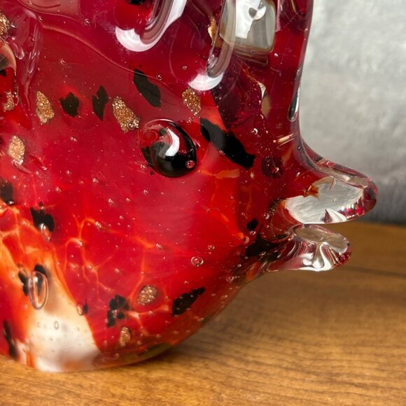 Handcrafted Glass Angel Fish Sculpture Red Clear Gold Crystal Piece Murano Style - Picture 3 of 8